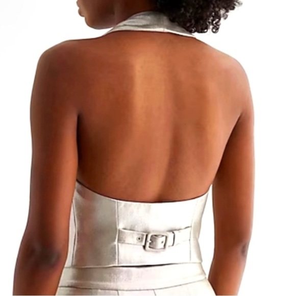 *NWT* Express Metallic Muted Gold Button Front Halter Vest, Size Large - Picture 2 of 12